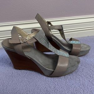 Nine West Shalala Crystal Embellished T-Strap Wedges